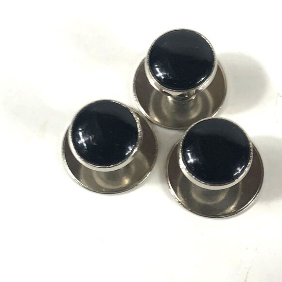 Vintage Black Onyx Gold Tone Cufflinks & 5 Tuxedo Shirt Studs - Picture 4 of 8